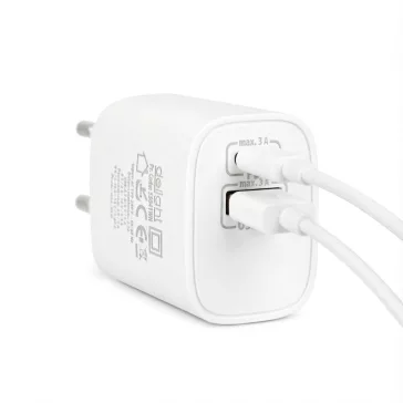   Hálózati Adapter USB + Type-C PD20W gyorstöltéssel - fehér