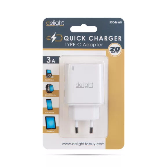Adapter - Type-C - gyorstöltő, PD20W - fehér Adapter - Type-C - gyorstöltő, PD20W - fehér