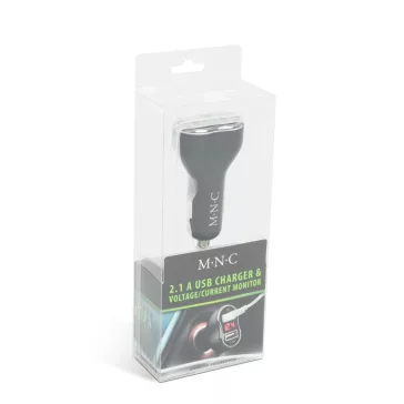   Autós szivargyújtó adapter - 2 x USB, feszültségmérővel és árammérővel - fekete