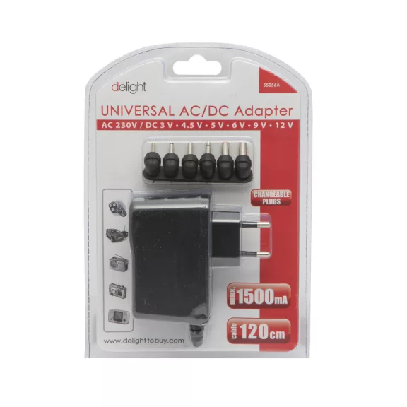 Univerzális adapter 3-12V • 1A • 12W 6 DC dugó Univerzális adapter 3-12V • 1A • 12W 6 DC dugó
