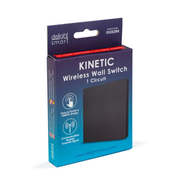 Kinetic fali kapcsoló - 433 Mhz - 1 körös - IP20 - fekete Kinetic fali kapcsoló - 433 Mhz - 1 körös - IP20 - fekete