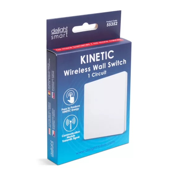 Kinetic fali kapcsoló - 433 Mhz - 1 körös - IP20 - fehér Kinetic fali kapcsoló - 433 Mhz - 1 körös - IP20 - fehér