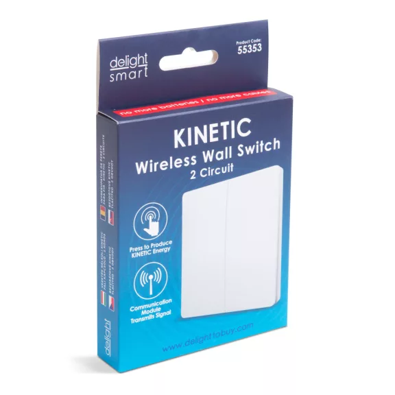 Kinetic fali kapcsoló - 433 Mhz - 2 körös - IP20 Kinetic fali kapcsoló - 433 Mhz - 2 körös - IP20