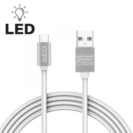 Adatkábel - USB Type-C LED fénnyel fehér - 1 m