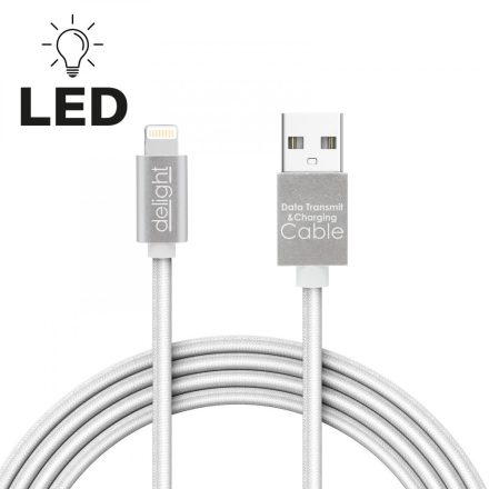 Adatkábel - iPhone "lightning" LED fénnyel fehér- 1 m