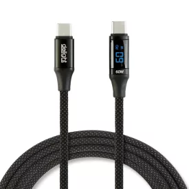   Adatkábel - Type-C / Type-C - teljesítmény kijelzéssel - fekete - 1 m - 3 A - 60W