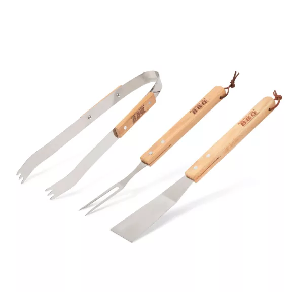 Grillező eszköz szett - 3 db-os - fa nyéllel Grillező eszköz szett - 3 db-os - fa nyéllel
