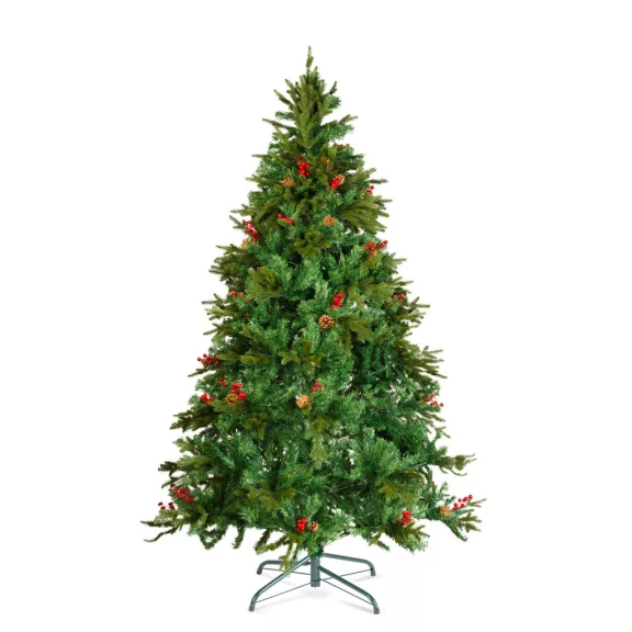 Műfenyő - 210 cm - PE / PVC - piros bogyóval