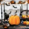 Halloween-i tök dekoráció - 16,5 cm - narancssárga - habszivacs - glitteres