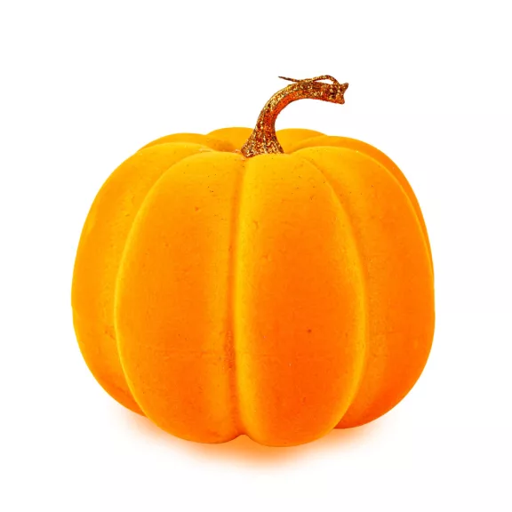 Halloween-i tök dekoráció - 16,5 cm - narancssárga - habszivacs - glitteres Halloween-i tök dekoráció - 16,5 cm - narancssárga - habszivacs - glitteres