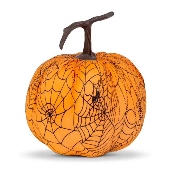 Halloween-i tök dekoráció - 16,5 cm - narancs, pókhálós - habszivacs Halloween-i tök dekoráció - 16,5 cm - narancs, pókhálós - habszivacs