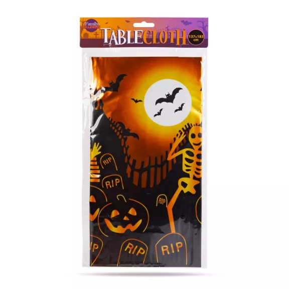 Halloween-i asztalterítő - alumínium hatású - 137 x 183 cm - sírköves Halloween-i asztalterítő - alumínium hatású - 137 x 183 cm - sírköves