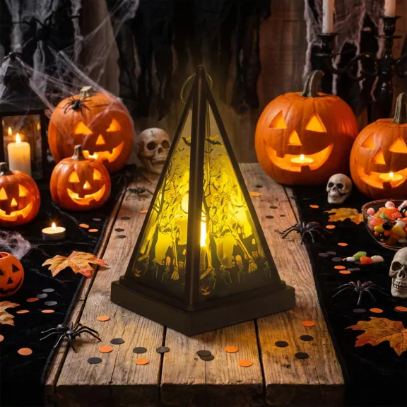 Halloween-i LED lámpás - csontváz - melegfehér - fekete - 9,5 x 9,5 x 17 cm - 2 x AAA Halloween-i LED lámpás - csontváz - melegfehér - fekete - 9,5 x 9,5 x 17 cm - 2 x AAA