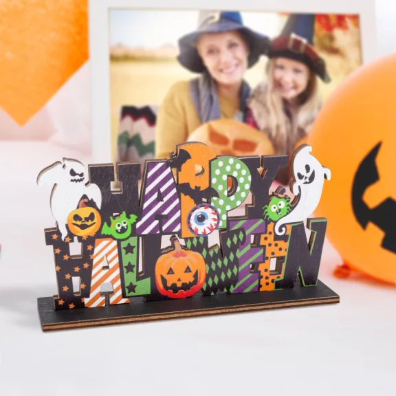Halloween-i polc dekoráció fából - "Happy Halloween" - 17 x 10 x 4 cm Halloween-i polc dekoráció fából - "Happy Halloween" - 17 x 10 x 4 cm