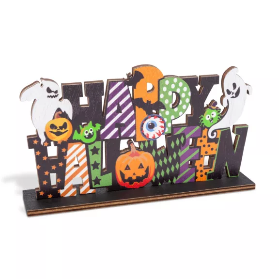 Halloween-i polc dekoráció fából - "Happy Halloween" - 17 x 10 x 4 cm Halloween-i polc dekoráció fából - "Happy Halloween" - 17 x 10 x 4 cm
