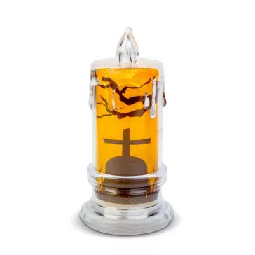   Halloween-i LED gyertya dekoráció - sírkő - narancs LED - 3 x LR1130 - 5 x 5 x 10 cm
