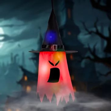   Halloween-i LED dekor - szellem - piros - 10 színes LED - akasztható - 2 x 2032 - 75 x 35 cm