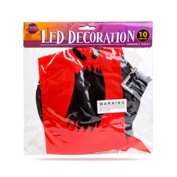   Halloween-i LED dekor - szellem - piros - 10 színes LED - akasztható - 2 x 2032 - 75 x 35 cm