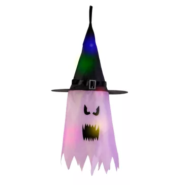   Halloween-i LED dekor - szellem - rózsaszín - 10 színes LED - akasztható - 2 x 2032 - 75 x 35 cm