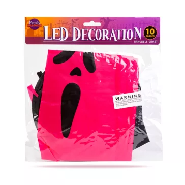   Halloween-i LED dekor - szellem - rózsaszín - 10 színes LED - akasztható - 2 x 2032 - 75 x 35 cm