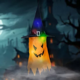   Halloween-i LED dekor - szellem - sárga - 10 színes LED - akasztható - 2 x 2032 - 75 x 35 cm