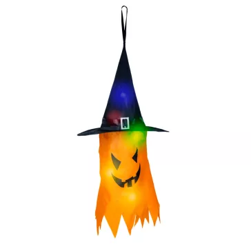   Halloween-i LED dekor - szellem - sárga - 10 színes LED - akasztható - 2 x 2032 - 75 x 35 cm