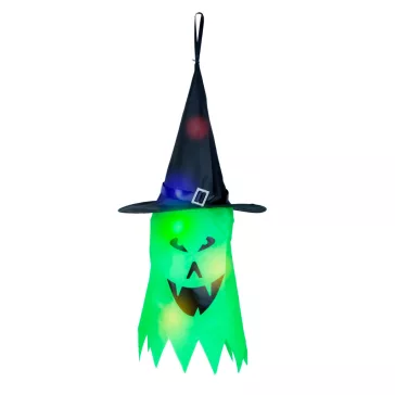   Halloween-i LED dekor - szellem - zöld - 10 színes LED - akasztható - 2 x 2032 - 75 x 35 cm
