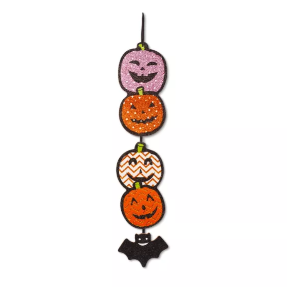 Halloween-i dekoráció - tök - akasztható - fa - 62 x 13 cm