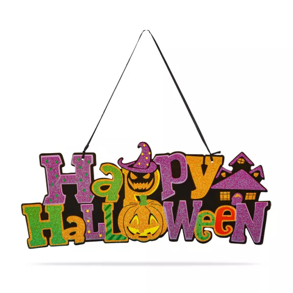 Halloween-i dekoráció - "Happy Halloween" - akasztható - 42,5 x 18 cm