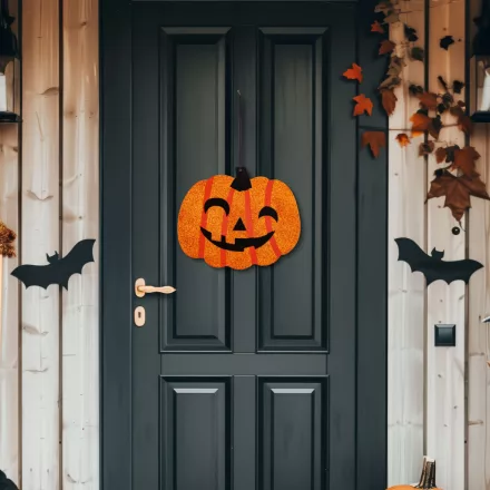 Halloween-i dekoráció - tök - akasztható - fa - 30 x 25 cm