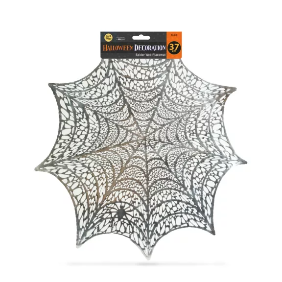 Halloween-i dekoráció - pókháló alátét - ezüst - Ø37 cm - műanyag Halloween-i dekoráció - pókháló alátét - ezüst - Ø37 cm - műanyag