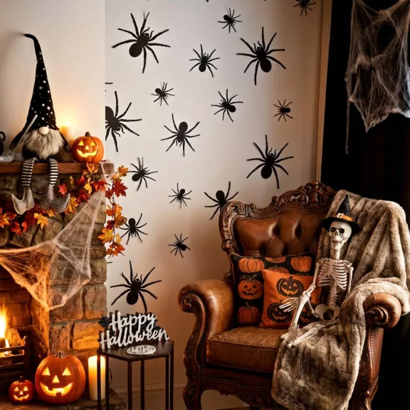 Halloween-i dekoráció - pók szett - öntapadós - fekete - 30 db / csomag Halloween-i dekoráció - pók szett - öntapadós - fekete - 30 db / csomag