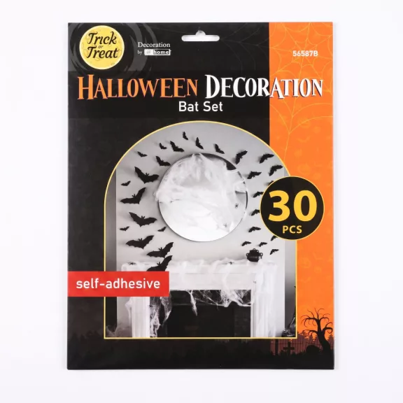 Halloween-i dekoráció - denevér szett - öntapadós - fekete - 30 db / csomag