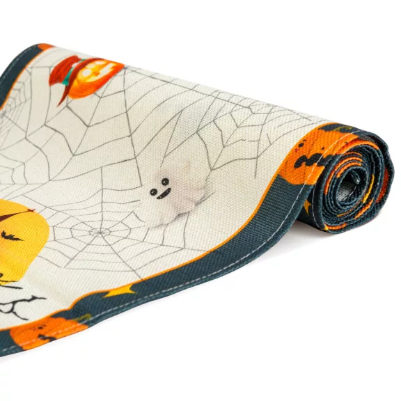 Halloween-i dekoráció - asztalterítő futó - halloween-i motívumokkal - 184 x 33 cm Halloween-i dekoráció - asztalterítő futó - halloween-i motívumokkal - 184 x 33 cm
