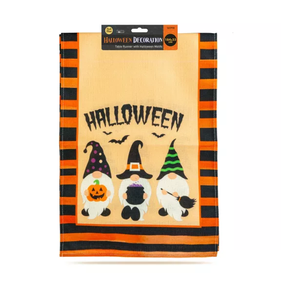 Halloween-i dekoráció - asztalterítő futó - halloween-i motívumokkal - 184 x 33 cm Halloween-i dekoráció - asztalterítő futó - halloween-i motívumokkal - 184 x 33 cm