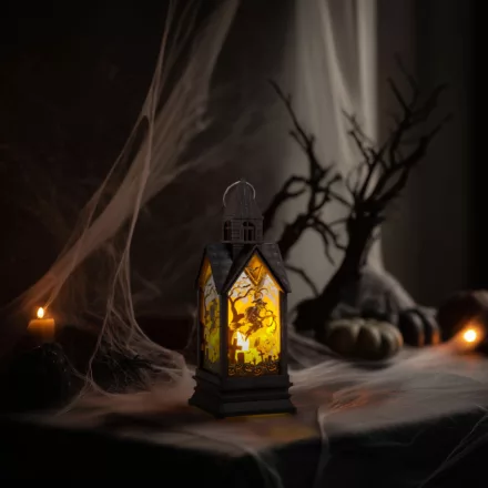 Halloween-i világító dekoráció - boszorkány - sárga LED - 17,5 x 6,3 x 6,3 cm - 3 x LR44