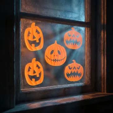   Halloween-i 3D gél ablakdekoráció - tök - 30 x 30 cm - 9 db / csomag