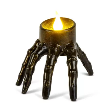   Halloween-i LED-es gyertya - csontváz kéz - elemes - 9 x 7,5 x 7,5 cm
