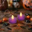 Halloween-i világító dekoráció - LED-es teamécses - lila - 2 db / csomag