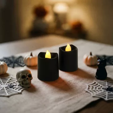   Halloween-i világító dekoráció - LED-es gyertya - fekete - 2 db / csomag