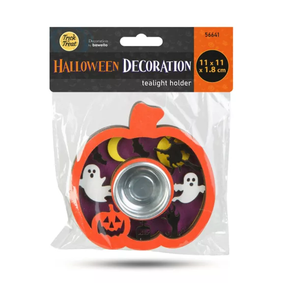 Halloween-i dekoráció - teamécses tartó - tök - MDF - 11 x 11 x 1,8 cm