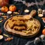 Halloween-i tálaló/kínáló tál fogantyúval – fából - tök mintás - 26,5 x 20 x 1,5 cm