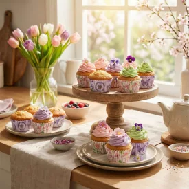  Muffin papír szett - tavaszi 100 db (25 x 4 szín) - 7 x 5 x 3,2 cm