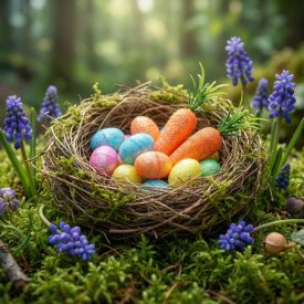   Húsvéti dekoráció - szivacs - csillámos - tojás, répa - 36 db / csomag