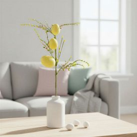 Húsvéti tojásfa ág - csillámos - sárga - 40 x 16 cm