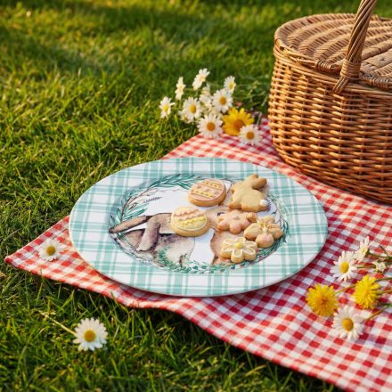 Húsvéti tálca - fém - nyuszis - 33 cm