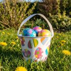 Húsvéti mintás kaspó / vödör - fém - szalagos fogantyú - Ø11,7 x 10 cm