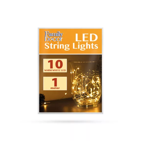 LED fényfüzér - 10 db melegfehér LED - 2 x AA LED fényfüzér - 10 db melegfehér LED - 2 x AA