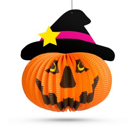 Halloween-i tökös lampion - kalapban - akasztható - 26 cm