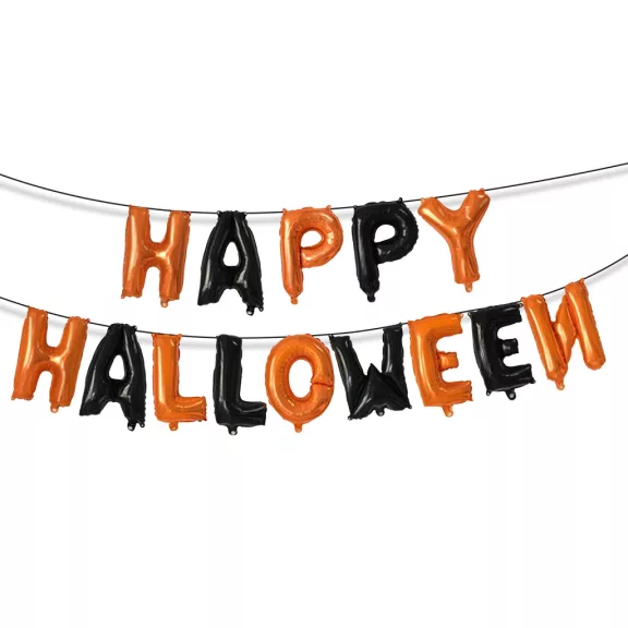Halloween-i lufi szett - "Happy Halloween" felirat - rögzítő szalaggal Halloween-i lufi szett - "Happy Halloween" felirat - rögzítő szalaggal